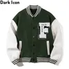 Dark Icon Embroidery Baseball Jacket Men Leather Patchwork High Street Men's Jackets Black Green 210928