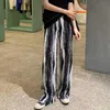 Wonder Tie Dye Pantaloni a gamba larga Pantaloni estivi Elastico a vita alta a coste larghe Streetwear coreano 210510