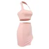 Newasia zweiteilig Set Frauen Rosa Halfter Sleeveless Crop Top Split Bodycon Rock und Top Set Party Wear Sexy Club Outfits 210413