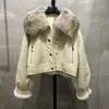 Jaquetas de bombardeiros naturais para mulheres para mulheres com casacos de couro de inverno com colarinho de colarinho de colarinho curto, comprovante de roupa de fora de roupa