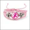 Bracelets porte-bonheur bijoux bracelet de sensibilisation au cancer du sein pour les femmes ruban foi espoir amour tressé en cuir corde wrap bracelet mode drop deli