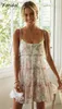 Kwiatowy Drukuj Boho Sundress Kobiety Wzburzyć Letnia Suknia Casual Beach Krótki Kwiat Vintage Moda Odzież 210427