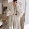 Höst Vintertröja Kvinnor Puff Sleeved Slå ner Krage Long Cardigan Kvinna Koreansk Furry Faux Mink Fur Sticka Tröjor 210525