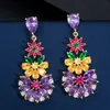 Unique multicolore cubique zircone cluster fleur balancent boucles d'oreilles pour femmes robe de soirée de mariage bijoux CZ430 210714