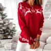 Christmas Turtleneck Elk Printed Knit Women Sweater Winter Fashion Warm Loose Pullover Lady Elegant All-match s 211011