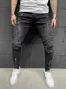 Ny stil herr personlighet Ripped jeans manlig koreansk stil trendig mode färg dot splash bläck design smal print denim byxor x0621