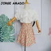 Summer Girl Outfits Lace Collar Camisa Branca + Floral Skirt 2 Piece Sets Kids Roupas Meninas E120 210610