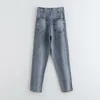 Kvinnor hög midja mode blå jeans harajuku veckade långa mamma pants damer casual fickor denim byxor streetwear 210515