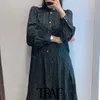 TRAF Women Fashion With Metal Buttons Printed Ruffle Mini Dress Vintage High Neck Long Sleeve Female Dresses Mujer 210415