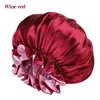 Beanie/Skull Caps Large Double-Layer Satin Lotus Leaf Side Night Hat Female Cute Light Retro Doll Sense Round Oliv22