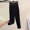 KOBOV Cintura Alta Cintura Preto Pants Calças Estilo de Trabalho Senhora Senhora Casual Calça Sólida Primavera Verão Novo Pantalones 210430