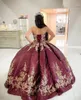 Burgunderrote Quinceanera-Kleider mit applizierten Pailletten und herzförmigem Bolero, appliziertes, schnürbares Korsett-Rücken-Bonbon-16-Kleid für 15 Jahre