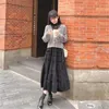 Wit hoge taille geplooide rok vrouwen zomer harajuku lange ruche Koreaanse mode zwarte maxi vintage meisje student 210421