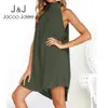 JOCoo Jolee Summer Casual Bez Rękawów Off The Ramię Mini Sukienka Kobiety Solidna Bawełniana Pościel Luźne Suknie Kobiet Plażowa Dress 210518