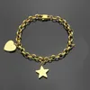 20CM Length Titanium Steel Women Designer Bangle Top Quality G letter hanging five-pointed star heart-shaped bracelet