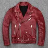 Frühling 100 % echte weiche Schaffell gegerbte Lederjacke Herren weinrote Motorradjacken männliche Motorbekleidung Bikerjacke