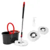 360 Spin Mop Stainless Steel Dry with Bucket Rod 2 Fiber Heads Set Easy Wring Cleaning System Washable Floor Clean 210805