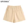 Kvinnor chic mode med dragsko shorts vintage elastiska midja sidofickor kvinnliga korta byxor pantaloner mujer 210416