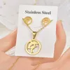Simple Animals Plants Flowers Butterfly Pendant Necklace earrings Set Korean Style Stainless Steel Jewelry Set for Women Wedding gift