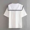 HSA夏の女性のO-ネックホワイトTシャツ半袖セーラーカラー偽2ピースTシャツ女性カジュアルトップ210417