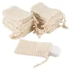 Saco de sabão de malha esfoliante natural Sisal Sacos de proteção de sabonetes com cordão Bolsa de armazenamento Titular Esfregadores de secagem para espuma de banho de chuveiro