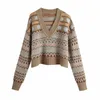 Casual Frau Böhmischen V-ausschnitt Pullover Mode Damen Herbst Weiche Warme Langarm Strickwaren Weibliche Chinesische Stil Tops 210515