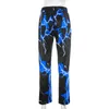 Mode Leuke Slanke Print Bliksem Contrast Kleur Slippy SML Hoge Taille Vrouw Casual Broek Broek Gothic Y2K Joggers 211115