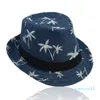 Sombrero de sol de tejido de paja de verano para niños y adultos, sombrero de cubo de Jazz Retro con estampado de cocotero Tropical para padres e hijos, ala corta y rizada, ancho