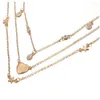 Pendant Necklaces 2021 Lady Simple Heart Love Five-pointed Star Gold Color Bead Drop Three-layer Fashion Woman Long Necklace For Holiday