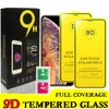 9D Full Cover Tempered Glass Screen Protector för iPhone 14 Plus 13 12 11 Pro Max XS XR 8 7 Plus Samsung A20 LG Stylo 5 K40 med paket