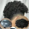 20 мм вьющиеся # 1 Черные мужские парики 100% человеческих волос Запада модуля для волос Прочная полная кожа PU Topee Мужской капиллярный протез