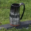 Tasse Viking faite à la main naturelle corne à boire chope authentique coupe de bière d'inspiration médiévale 210409