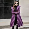 Chaqueta de invierno con capucha para mujer Chaquetas ultraligeras delgadas de largo medio Color sólido Parkas de pato de talla grande 210430