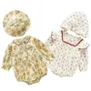 Monos de otoño, ropa Floral para niñas pequeñas de 0 a 3 años, mono para niñas, mono de manga larga, sombrero Wuth, prendas de vestir exteriores para bebés 210417