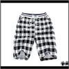 Spodenki Odzież Odzież Drop Dostawa 2021 Mężczyzna Letni Casual Bawełna i Pięć Pants Slim Linen Beach Plaid Print Pant 6Bdex