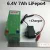 Recarregável 6.4V 7Ah 12ah 20ah Lifepo4 Bateria para luz solar LED Lâmpada elétrica ferramentas elétricas brinquedos + frete grátis