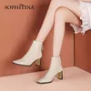 Sophitina Kadın Ayakkabı Sonbahar Kış Premium Deri El Yapımı Ayak Bileği Çizmeler Kare Toe Fermuar Rahat Yüksek Topuk Kadın Botları SO679 210513