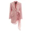 Loose Fit Pink Color Ruched Asymmetric Jacket Lapel Long Sleeve Women Coat Fashion Tide Spring Autumn WF04111L 210421