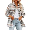 Women's Jackets Women's Autumn Womens Plaid Jacket Long Sleeve Lapel Button-Down Shirts Wool Blend Shacket Coat Casual Tops Outwear