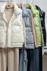 輝く女性の冬のフード付きベストコートの上の衣装の光沢のある下綿のノースリーブジャケット女性厚い冬のベスト210608
