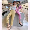 Kore Moda Kadınlar Yüksek Bel Capris Pantolon Yaz Gevşek Geniş Bacak All ile Eşleşen Rahat Sarı Artı Boyutu S523 210512