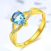 Womens Rings Crystal Jewelry Open Blue Zircon ring gold-plated interwoven heart-shaped hollow woven sea blue diamond Cluster For Female Band styles