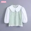 Xiaoxiangfeng Stitching Doll Collar Long Sleeve Chic Cute Female Shirt Harajuku Sweet Pullover Women's Tops 210507