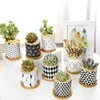 Nordic Geometric Pattern Ceramic Succulent Pot Straight Simple Black and White Home Decoration Succulent Small Potted Plant 210615