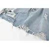 h.sa Plus Size Fashion Midi Denim Donna Summer Light Blue Hole Jeans strappati Gonna femminile con bottoni nappa 210417