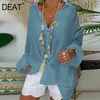 [DEAT] Summer Moda Jedno Breasted Solid Color Kolor Z Długim Rękawem Collar Collar Luźna Koszula Kobiety Duży Rozmiar 13Q008 210527