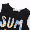 Ensembles de vêtements pour bébés filles et garçons, vêtements avec lettres imprimées, hauts + short tournesol + bandeaux, tenues pour enfants