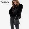 Tataria S-4XL Furry Fur Coat Kvinnor Långärmad Plus Size Fluffy Warm Overcoat Kvinnors Vinter Tjock Kvinna Plush Jackor 210514