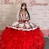 Robe de balle appliquée gracieuse quinceanera robes avec veste sans bretelles coudes doux 16 robe en cascade volants balayer Train Satin Robes de mascarade