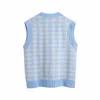 Dames Streetwear Blue Plaid Sweater Vest Fashion Ladies V-Neck gebreide tops causaal vrouwelijk chique pocket losse vest 210430